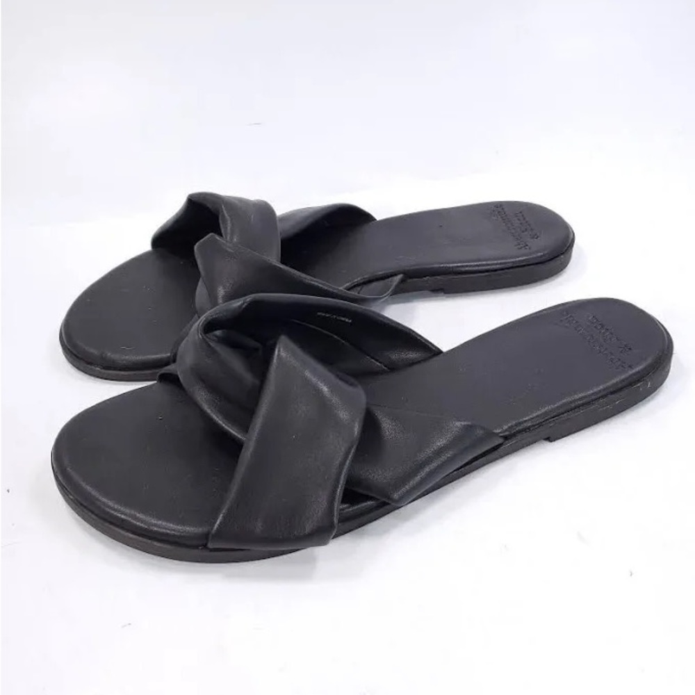 Abercrombie & Fitch Knotted Leather Casual Slide Sandal Womens Size 9 Black